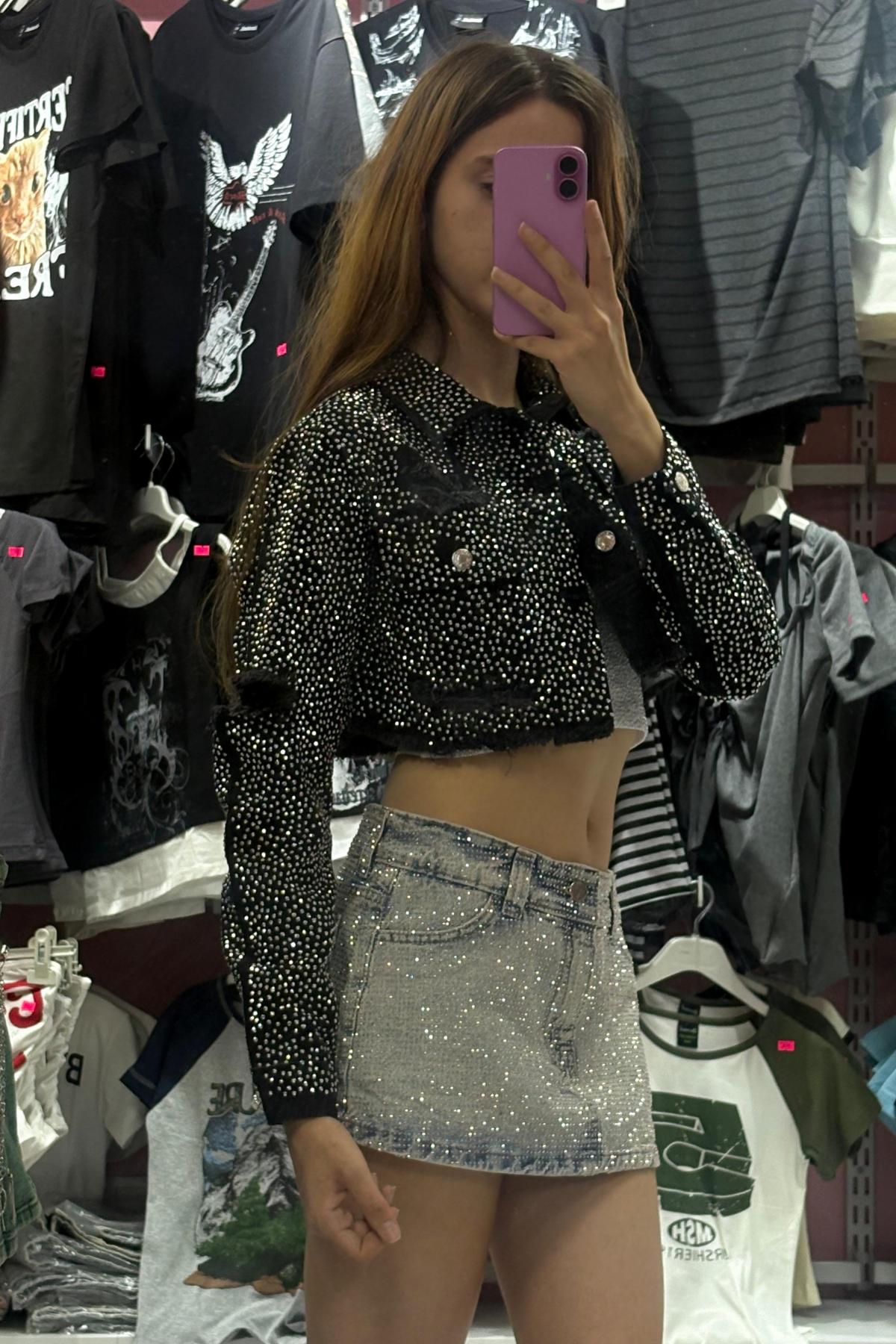 Diamond Taşlı Yırtık Detay Crop Boy Ceket