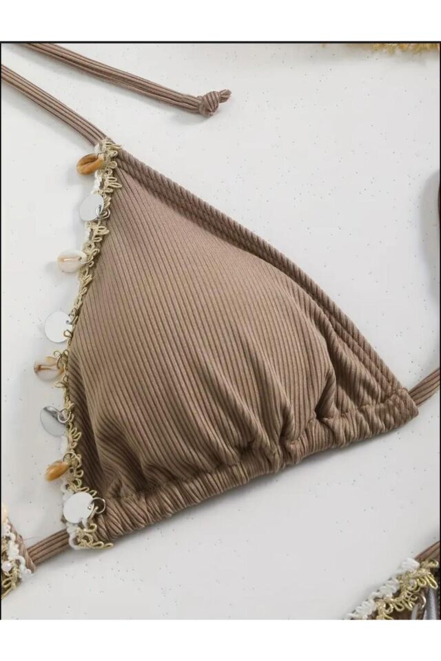 Deniz Kabuğu Kum Rengi Pinterest Yeni Sezon Bikini Takımı Kahverengi - S