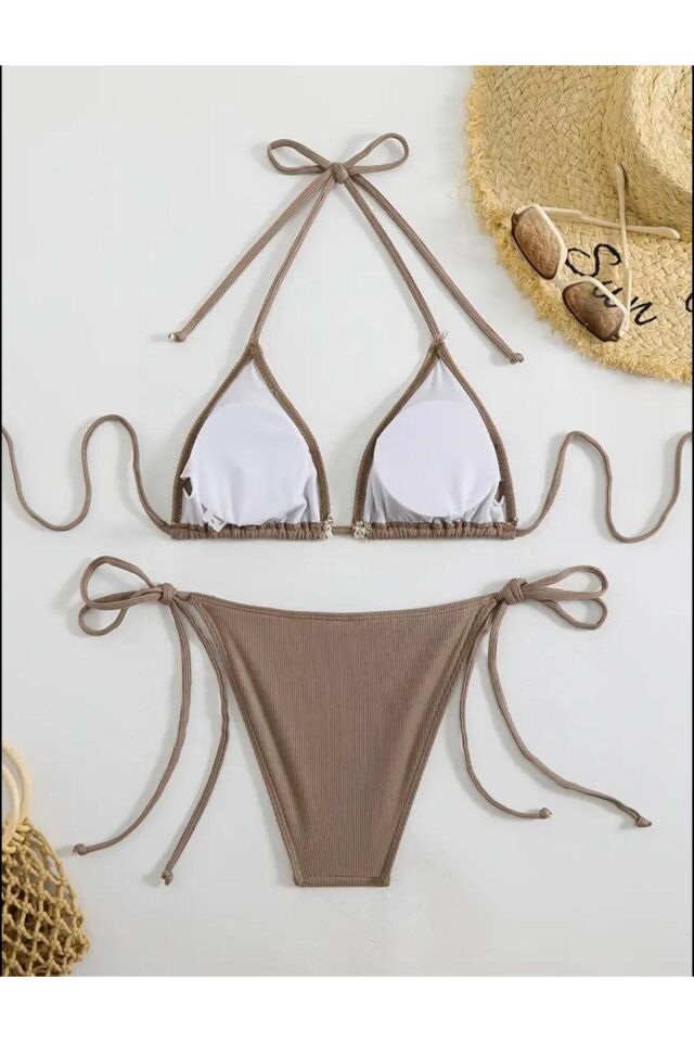 Deniz Kabuğu Kum Rengi Pinterest Yeni Sezon Bikini Takımı Kahverengi - S
