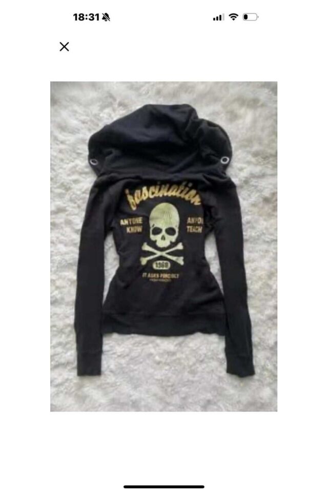Siyah Kuru Kafalı Fascination Gotik Skull Harajuku Y2K Kapüşonlu Crop Hırka Siyah - L