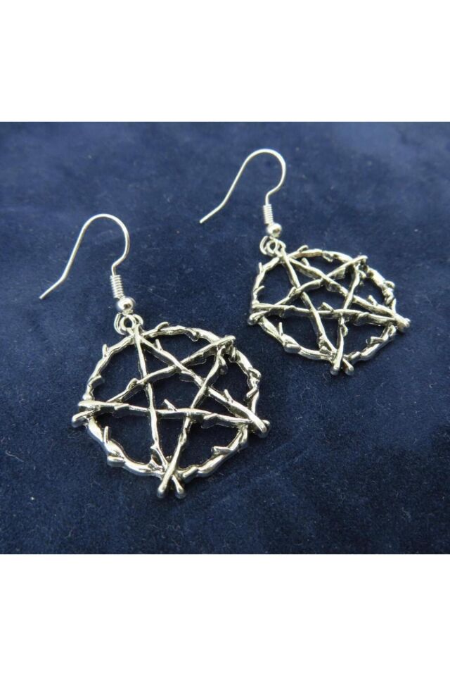 Gothic Pentagram Dikenli Gümüş Kaplama Küpe Gümüş - Tek Ebat