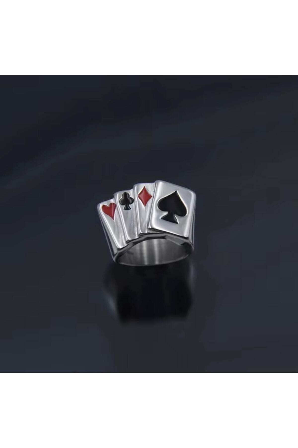 Pins Poker Card Vintage Gümüş Kaplama Yüzük (iç çapı 1,8cm) Gümüş - Tek Ebat