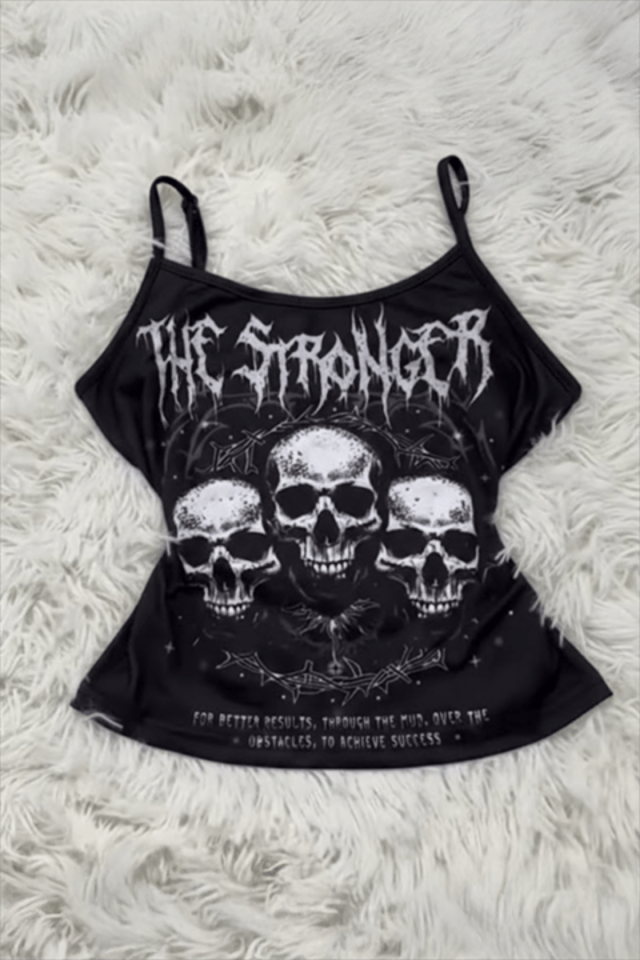 Siyah The Stronger Gotik Y2K Askılı Crop