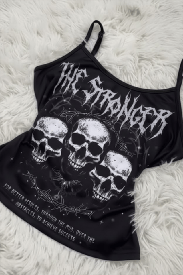 Siyah The Stronger Gotik Y2K Askılı Crop