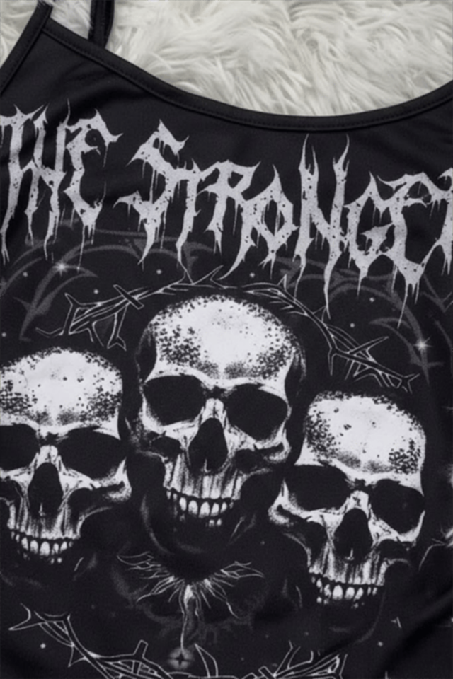 Siyah The Stronger Gotik Y2K Askılı Crop