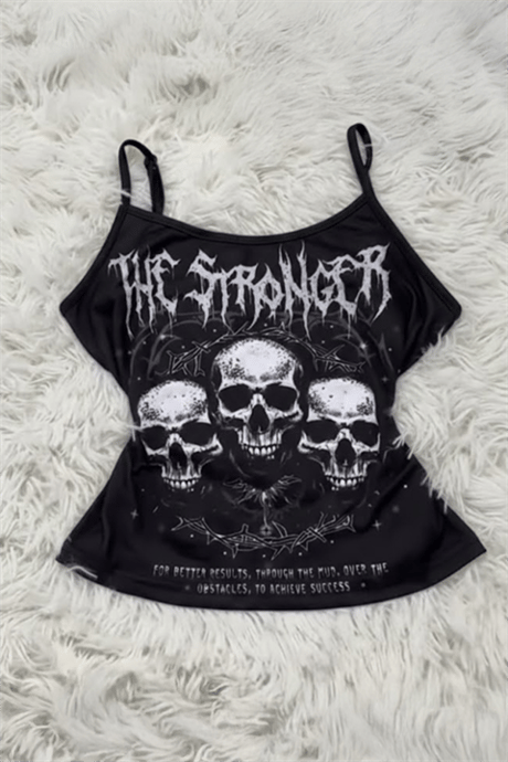 Siyah The Stronger Gotik Y2K Askılı Crop