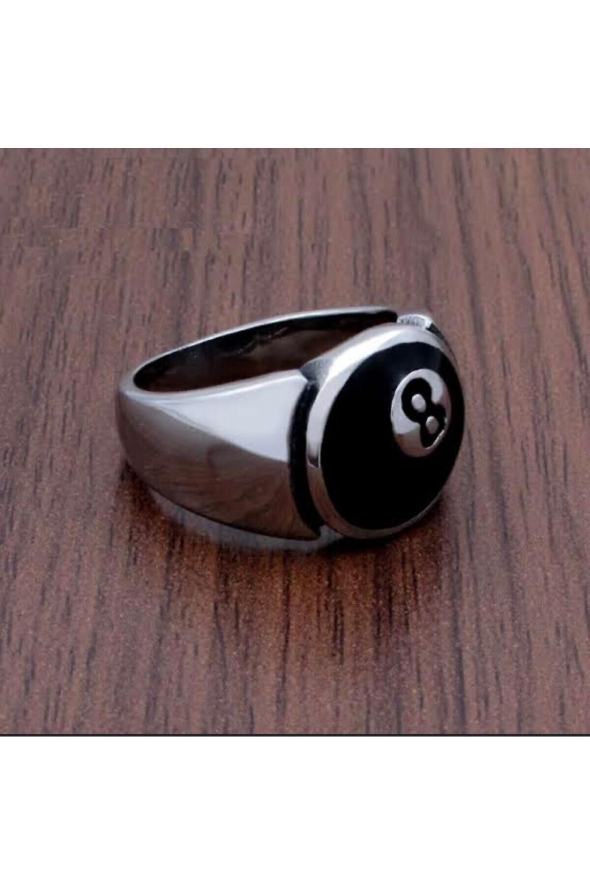 Bilardo Number 8 Gümüş Kaplama Pinterest Yüzük ( iç çapı 1,9cm) Siyah - Tek Ebat