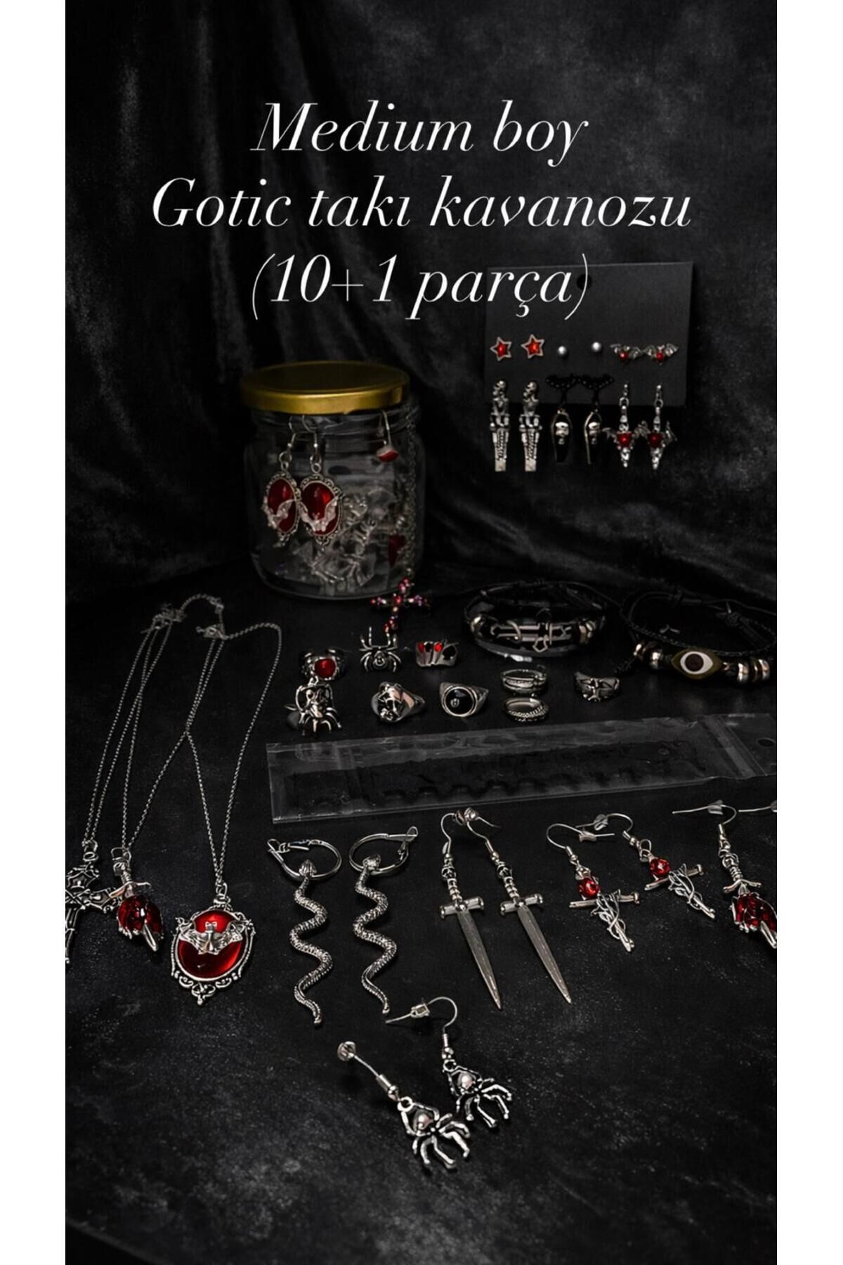 Medium boy gotik Skull punk takı kavanozu jewery jar Gümüş - Orta Boy