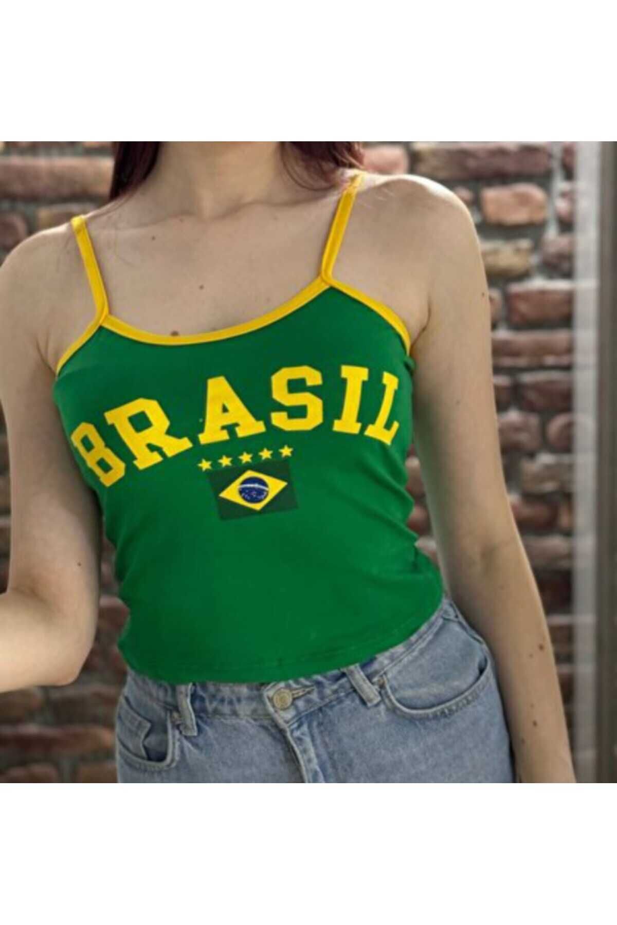 Brasil Yeşil Askılı Sarı Basic Bodysuit Yeşil - S