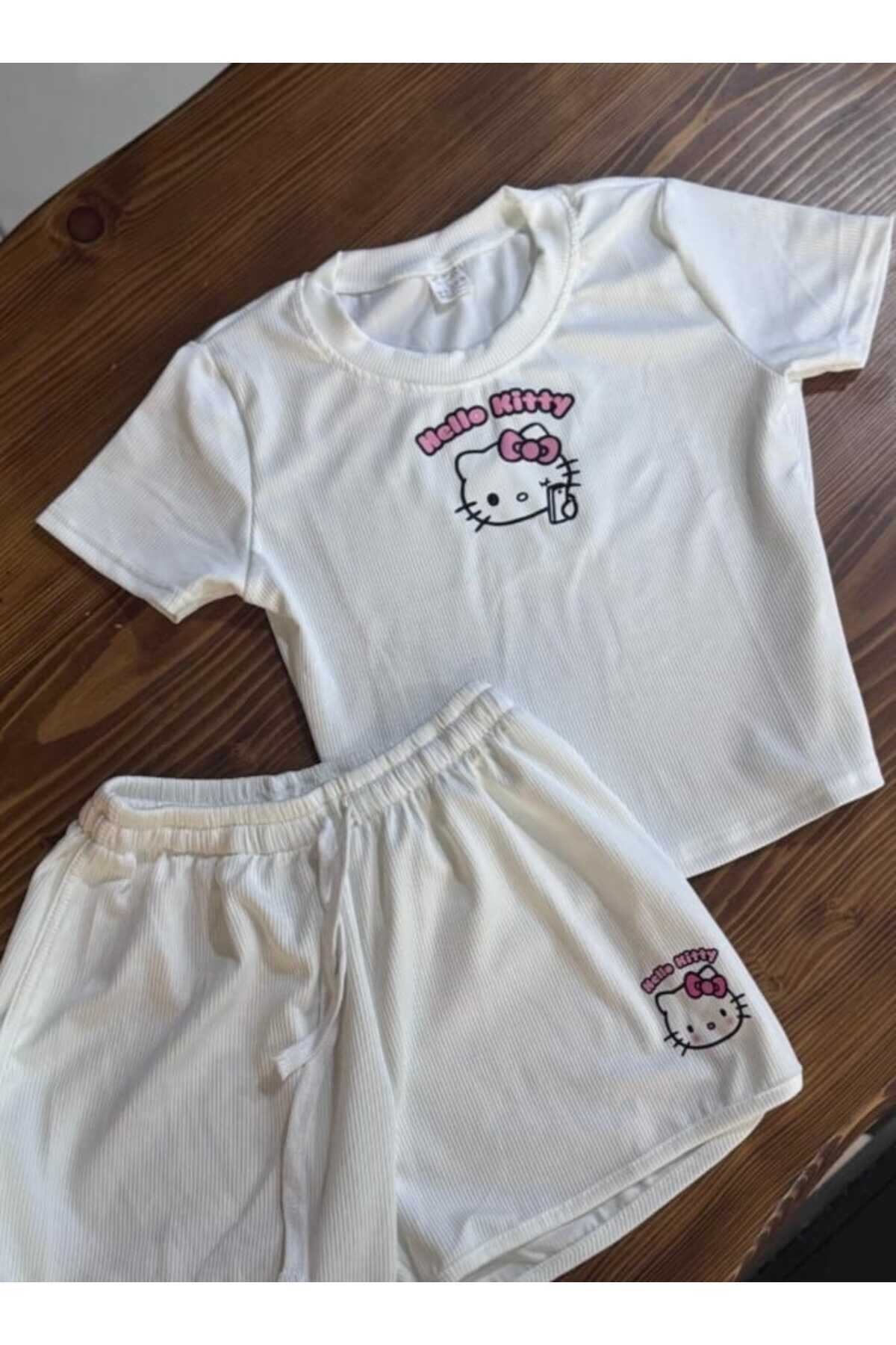 Hello Kitty İkili Pijama Takım Beyaz - S