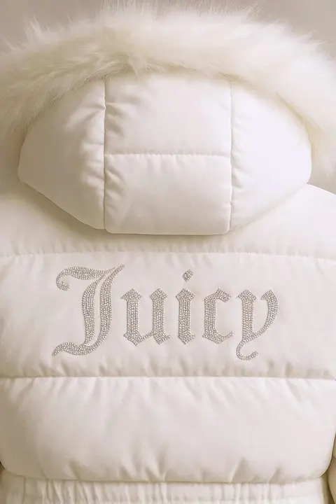 Ekru Juicy Peluş Kapüşonlu Şişme Crop Mont