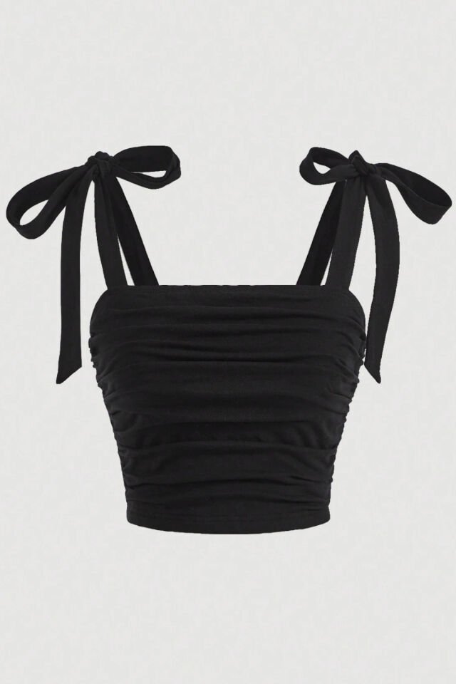 Siyah Fiyonk Y2K Askılı Crop Siyah - L