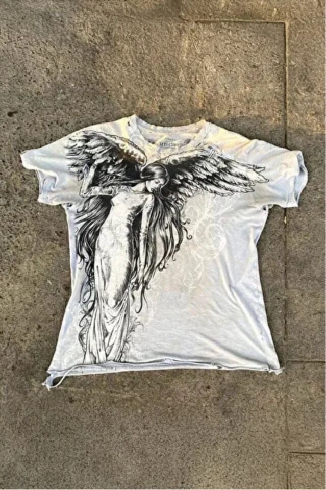 Beyaz Vintage Angel Affliction Cyber Grunge Unisex T-shirt