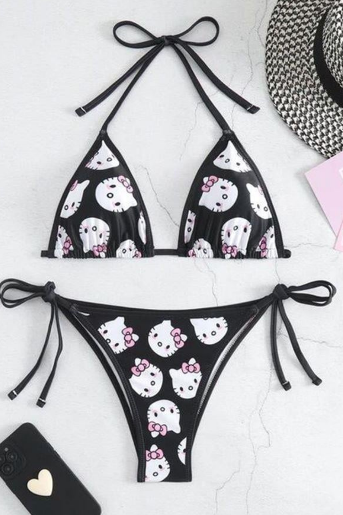 Pembe Strawberry Pink Hello Kitty Bikini Takımı XS - Siyah