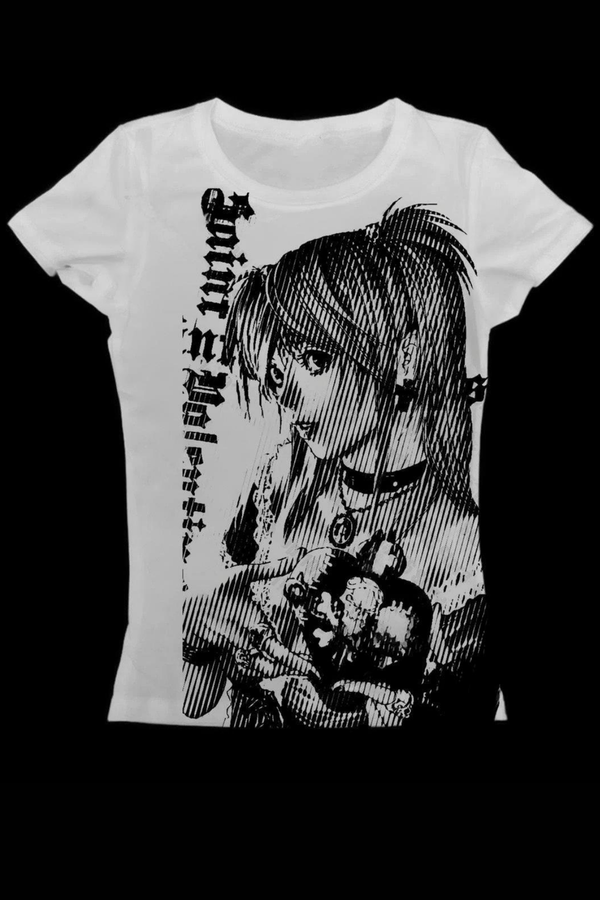 Beyaz Vintage Anime Misa Amane Saint Gotik Y2K Kısa Kollu T-Shirt