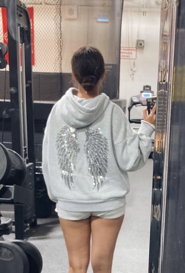 Sabduedd gri kanatlı pul detaylı Oversize viral 2 iplik sweatshirt