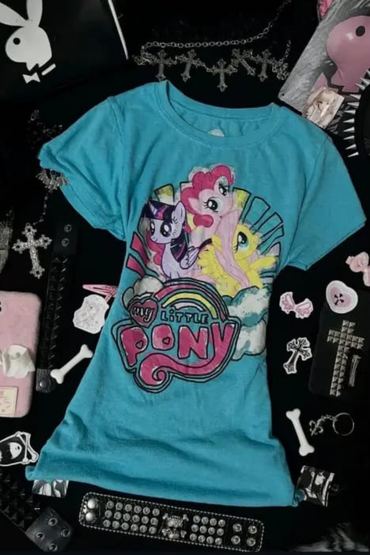 RainBow My Liitle Pony İlhamlı Tam Boy Crop T-Shirt