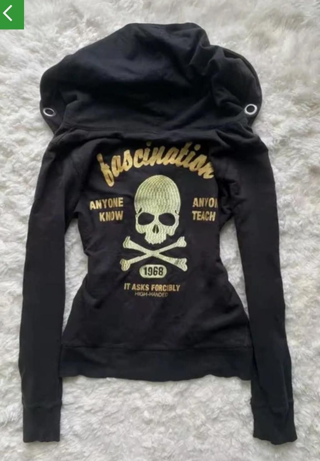 Siyah Fascination Skull Gotik Harajuku Y2K Kapşonlu Tam Boy Dar Hırka