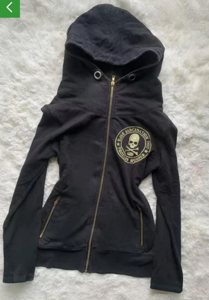 Siyah Fascination Skull Gotik Harajuku Y2K Kapşonlu Tam Boy Dar Hırka