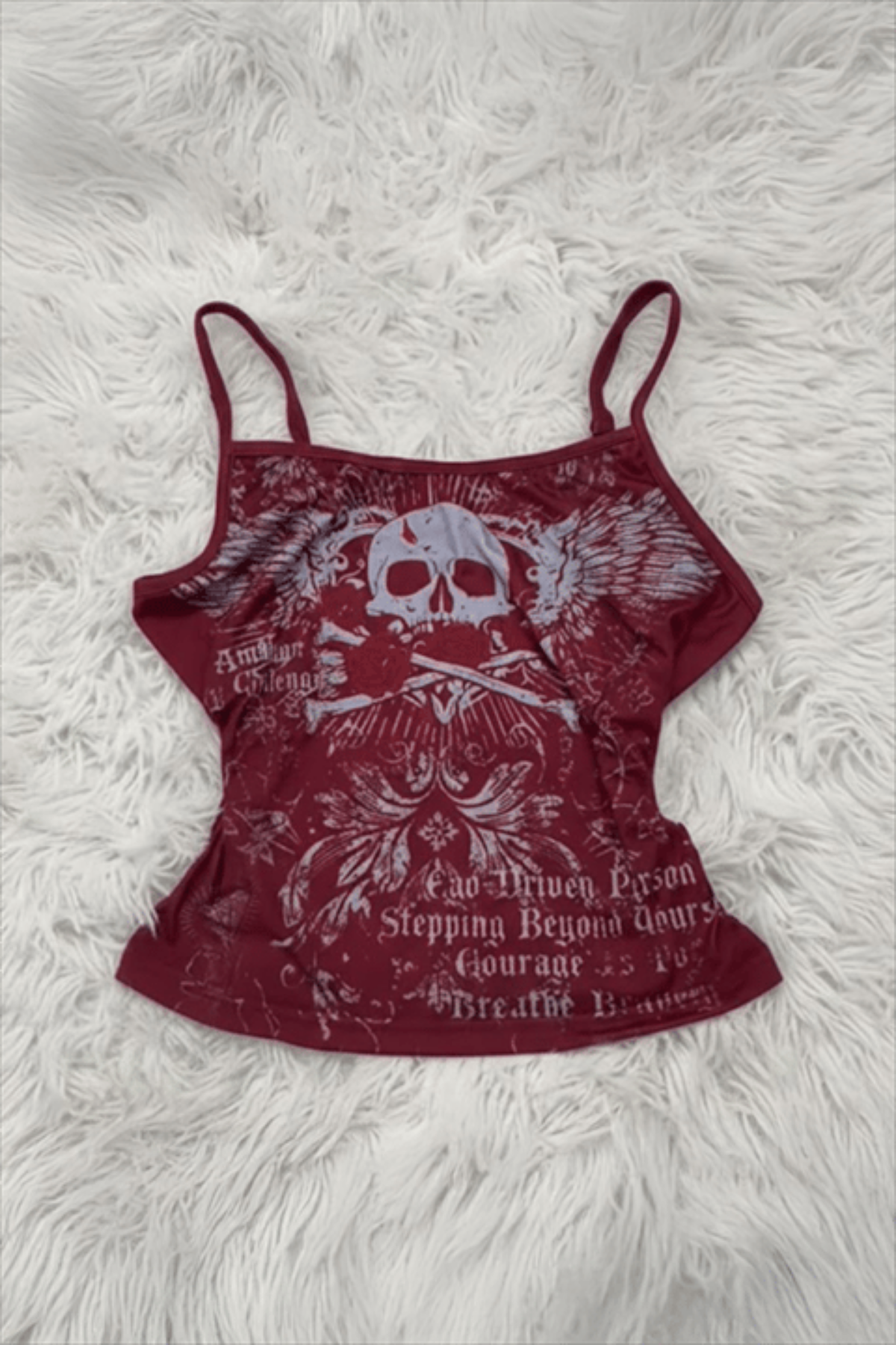 Siyah Skull Ambition Gotik Rose Y2K Askılı Crop Kırmızı - M