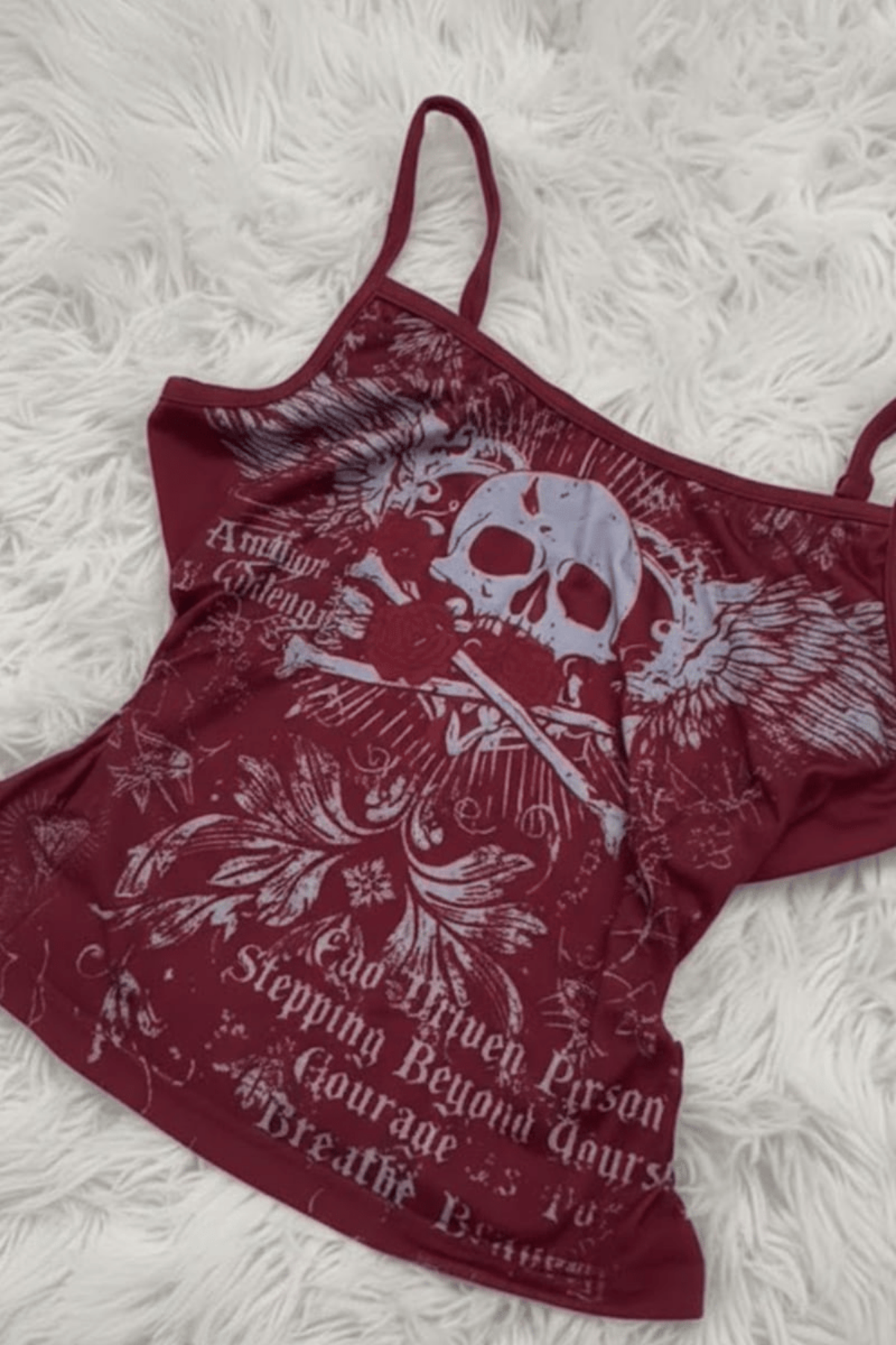 Siyah Skull Ambition Gotik Rose Y2K Askılı Crop Kırmızı - XS