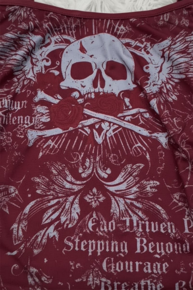 Siyah Skull Ambition Gotik Rose Y2K Askılı Crop Kırmızı - XS