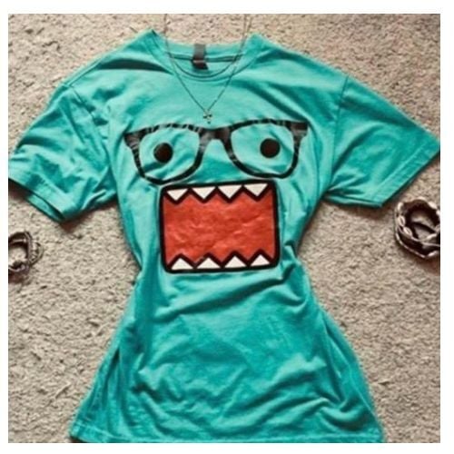 Mavi Domo Kun Harajuku Y2K Kısa Kol Bluz