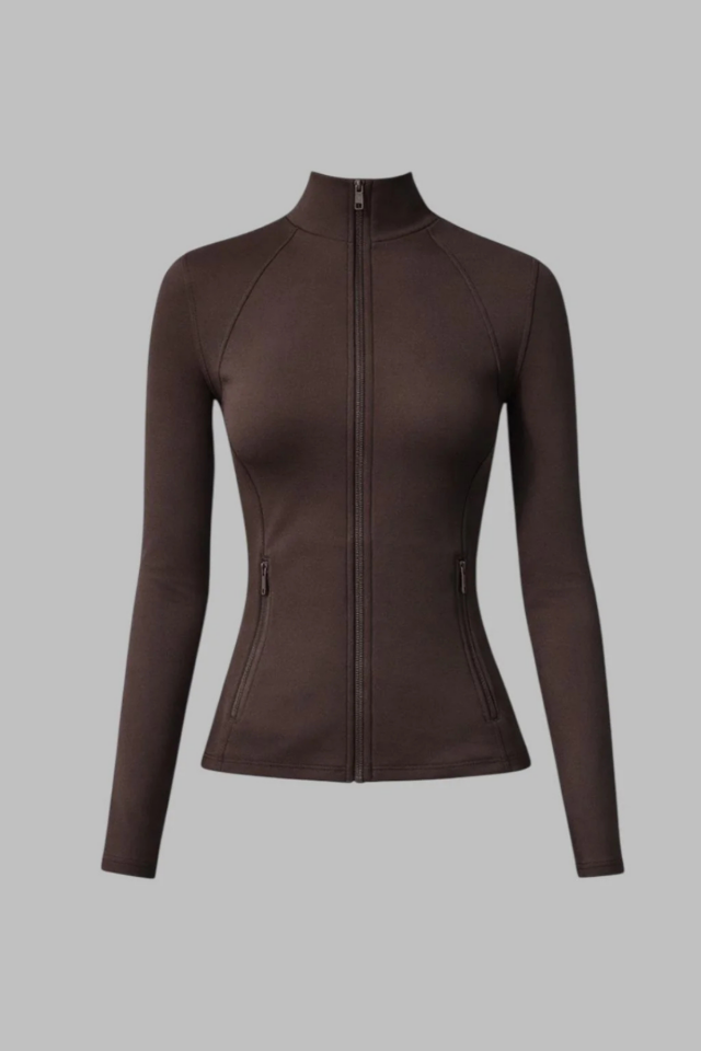 Kahverengi Cepli Mom Parmak Delikli Basic Slim Fit Range Rover Street Y2K Crop Hırka
