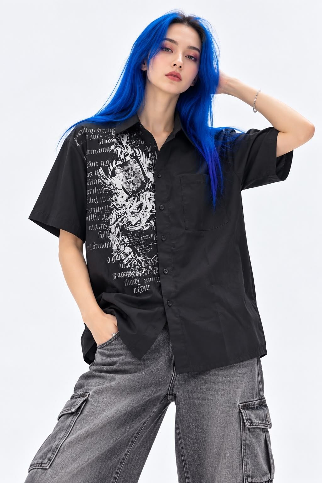 Siyah Grunge Tipografik Y2K Gotik Unisex Gömlek
