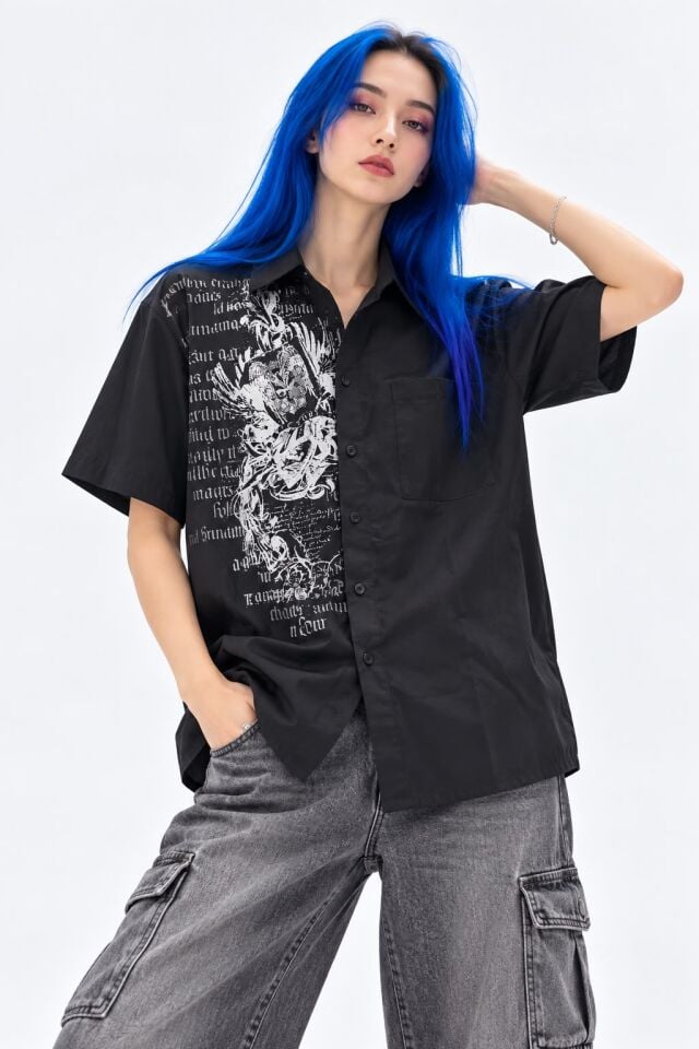 Siyah Grunge Tipografik Y2K Gotik Unisex Gömlek