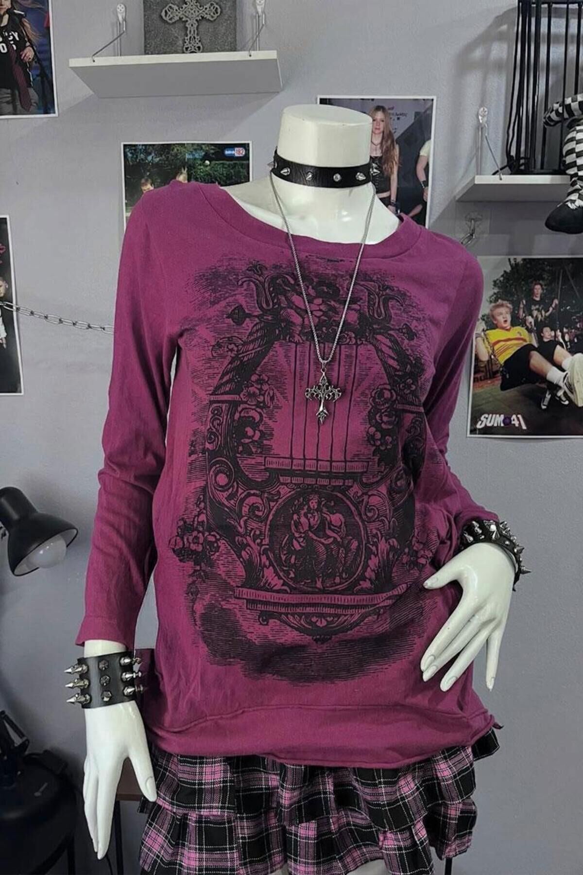 Gothic Lir Design Mürdüm Uzun Kollu Bluz Bordo - S